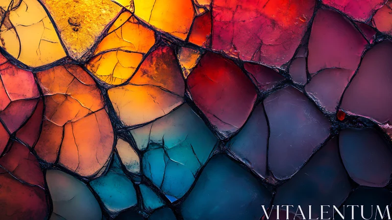 Abstract stained glass pattern with vibrant colors and organic lines.