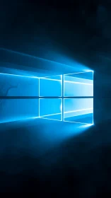 Luminous blue window logo casting digital light beams.