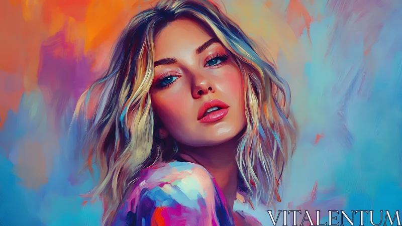 Expressive digital portrait of woman in saturated pastel hues