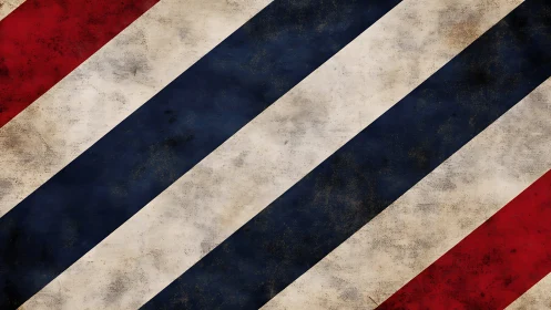 Weathered barber-stripe banner leans through vintage space