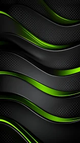 Green and black metallic wave abstract background design.