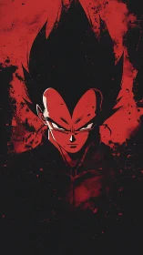 Silhouetted anime warrior on distressed red background.