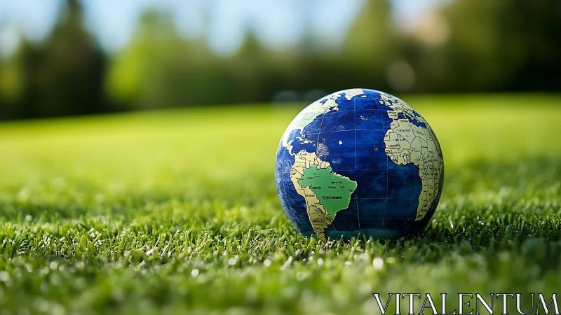Globe resting on lush grass symbolizes focused green world