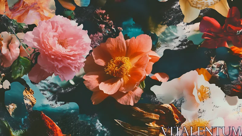 Composite Floral Arrangement With Layered Abstract Water Elements