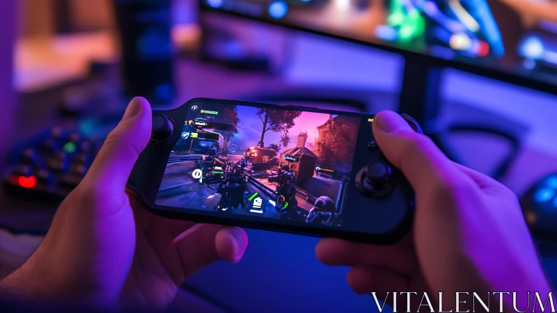 Neon-Lit Gaming: Hands Command a Vivid Virtual Battlefield.