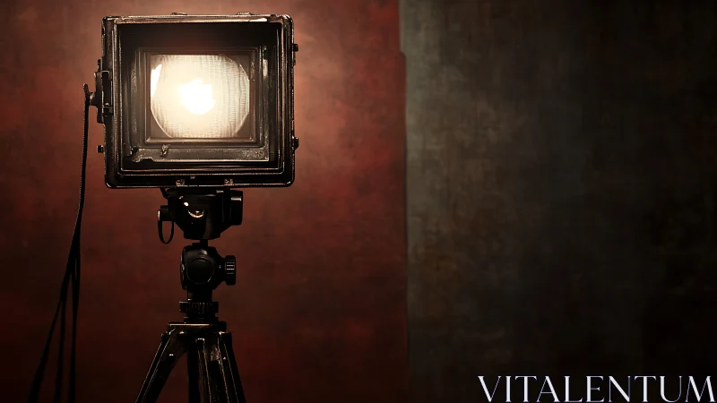 Vintage studio spotlight glowing against moody canvas backdrop.