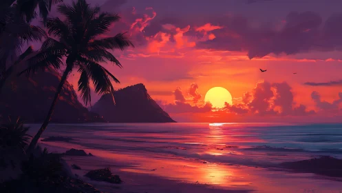 Vibrant tropical seascape renders a saturated cinematic sunset