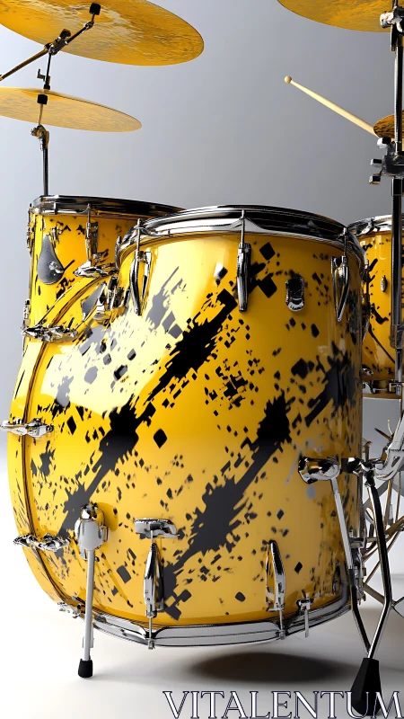 Splattered yellow drum kit hums with bold metallic thunder