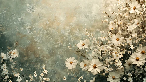White Daisies Cascade Against Textured Green Background