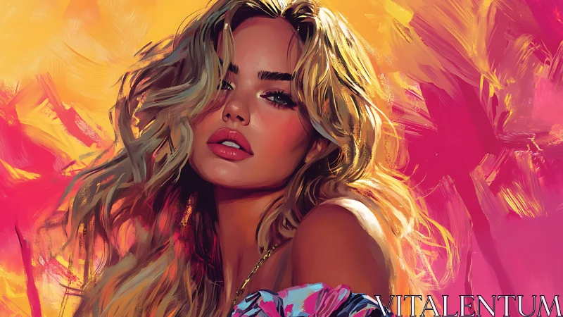 Sunlit portrait of a woman in bold tropical brushstrokes.