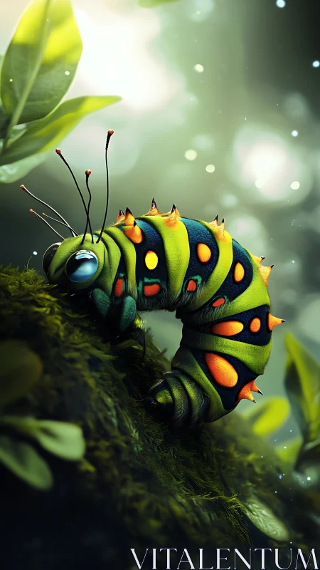 Bioluminescent caterpillar rendered with shallow DOF and soft bokeh