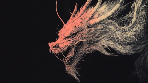 Spectral linework study of a luminescent oriental dragon head.