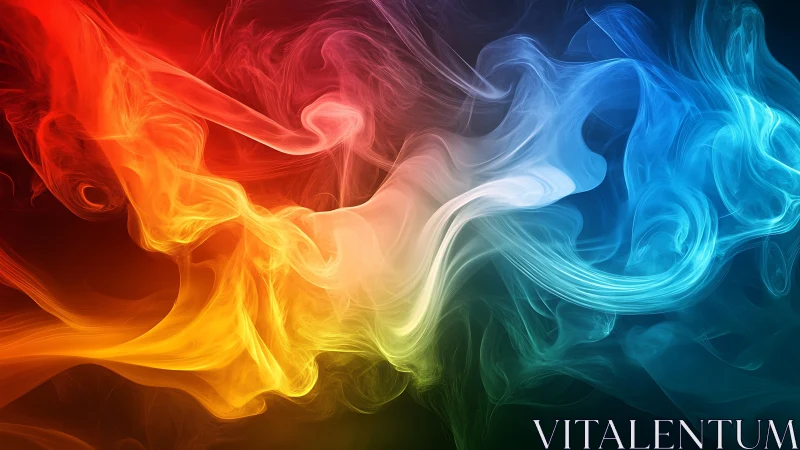 Colorful smoke waves swirl across a dark abstract background.