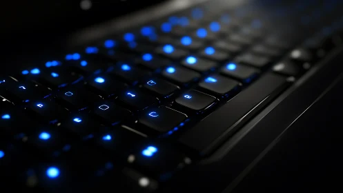Backlit keyboard glows in a sleek, futuristic workspace