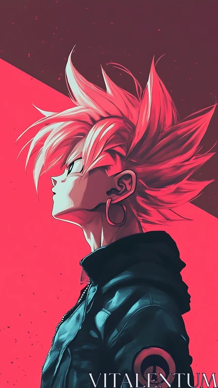 Neon-scorched rebel profile under electric twilight skies.