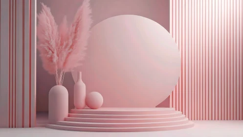 Soft pink podium scene invites calm, modern visual delight
