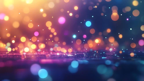 Vibrant bokeh lights on colorful surface in dreamy abstract style.