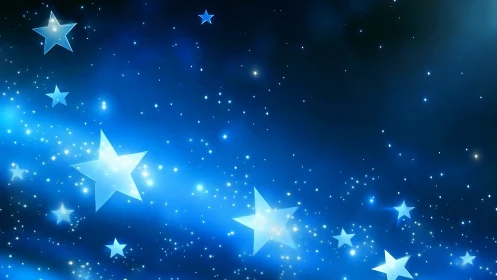 Glowing blue star trail curves through dense cosmic field