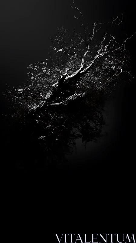 Midnight branches carve silver scars across the void.