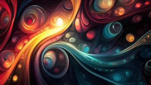 Swirling rivers of color weaving through glowing orbits.