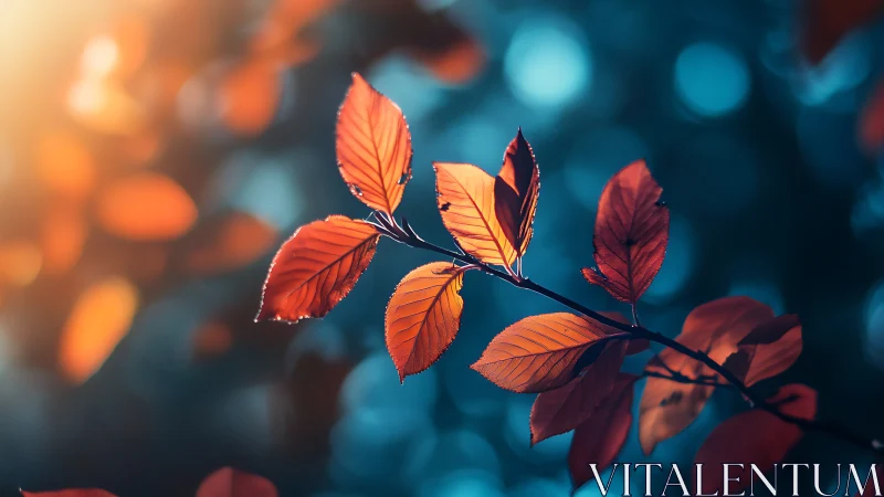 Ember-bright autumn leaves glowing against deep teal dusk.