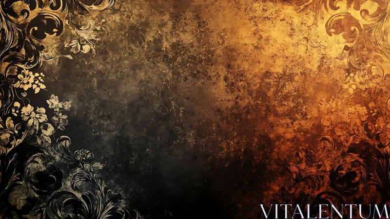 Bilateral baroque florals on oxidized grunge gradient field.
