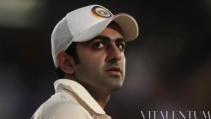 Cricket player portrait in stadium under dramatic low-key lighting