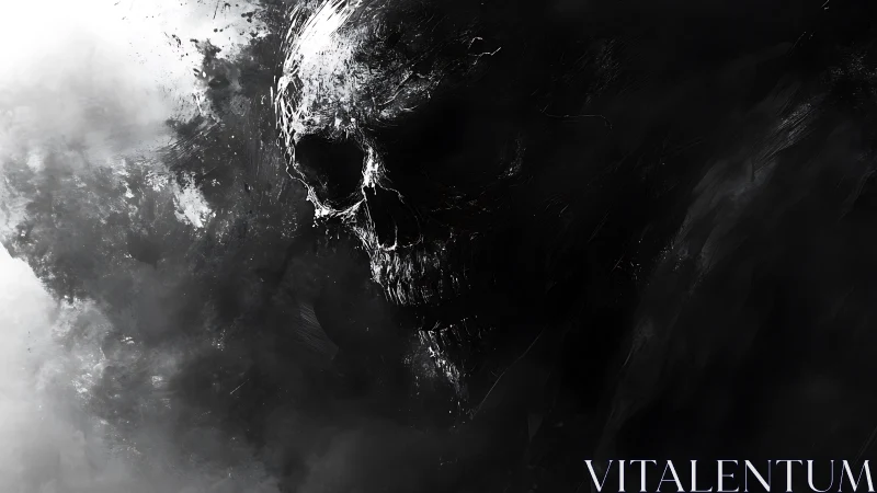 Eroded voidborn skull emerging from swirling shadowstorm.