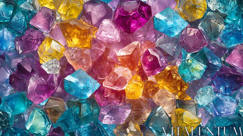 Multicolored translucent crystal chunks with complex refractive geometry