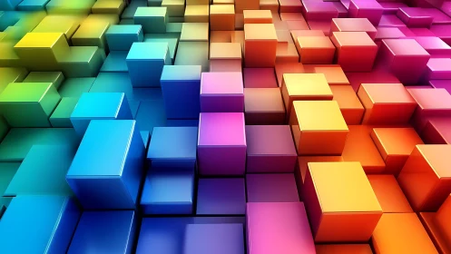 Chromatic 3D cubes in layered geometric gradient space.