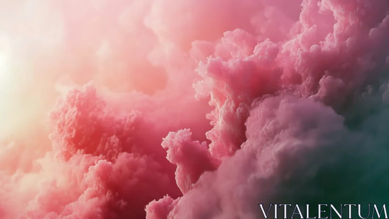 Dreamy pink clouds drift softly in a glowing pastel sky
