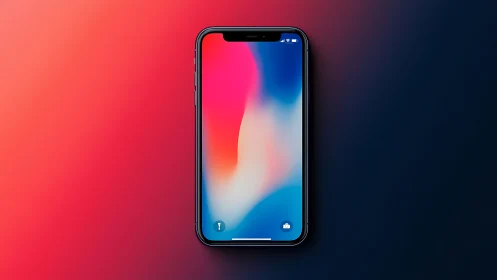 Premium smartphone displayed against gradient backdrop with liquid color transition.