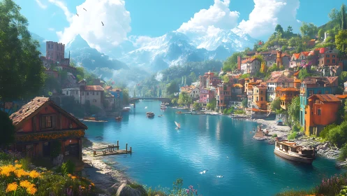 Sunlit cliffside harbor hums beneath bright alpine crowns
