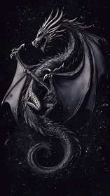 Starlit obsidian dragon coils through the cosmic void.