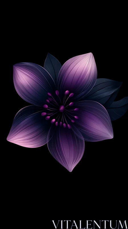 Digital Purple Flower with Dark Blue-Black Leaves.