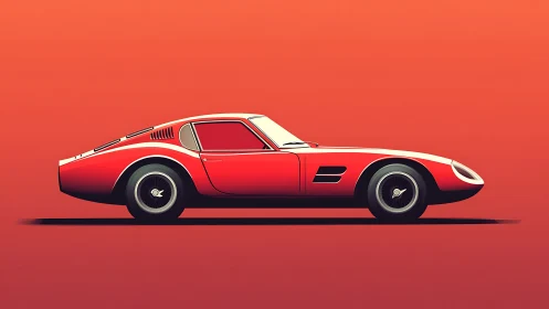 Crimson retro racer stretches low against a glowing sunset