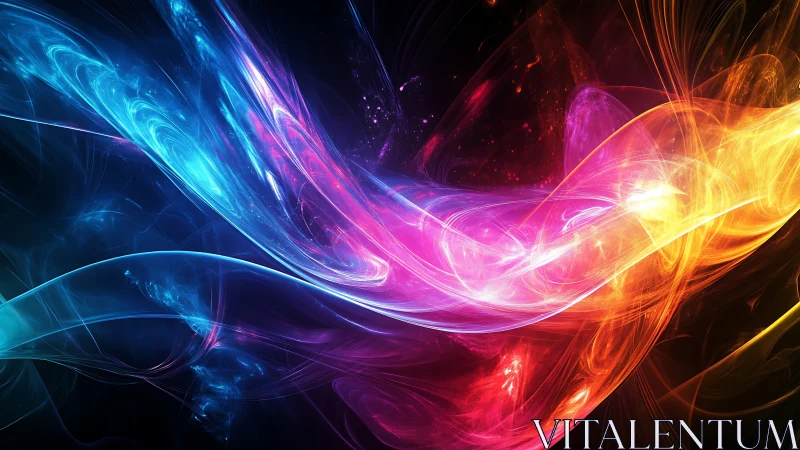 Multicolor luminous waveforms on dark abstract background.