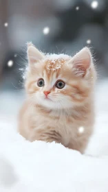 Orange Kitten in Snow with Ice-Covered Whiskers.