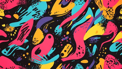 Neo-pop abstract splash composition with fluid neon forms.