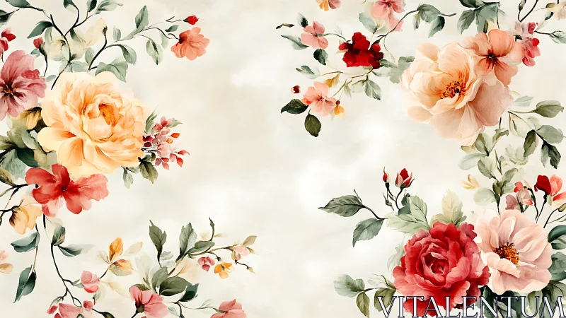 Botanical Reverie: Cascading Watercolor Blooms on Ivory Canvas