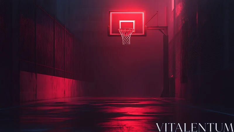 Neon street hoop glows warmly over a quiet night court