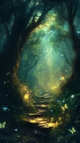 Enchanted Forest Path Glows with Magical Bioluminescent Light