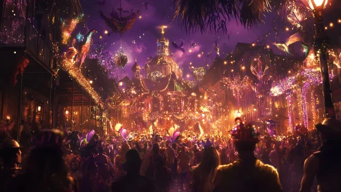 Midnight carnival cathedral drenched in enchanted neon confetti.