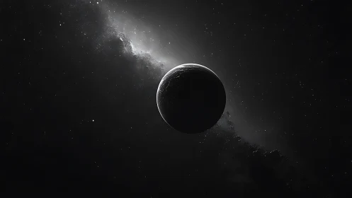 Luminous backlit exoplanet silhouette in star-dense void.