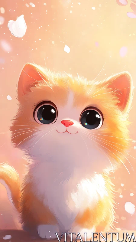 Adorable Orange and White Kitten with Luminous Pastel Background
