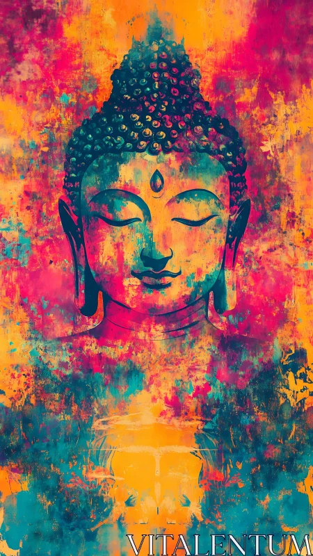 Neon serenity: radiant Buddha floating in electric calm.