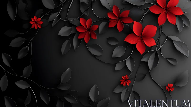 Red and Black Floral 3D Composition.