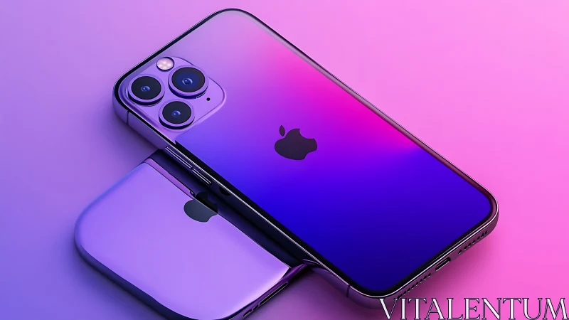 iPhone with purple gradient background and wireless charging case.