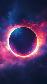 Luminous cosmic eclipse ring in neon nebula bloom.