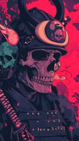 Neon skull samurai warrior in stylized battle armor.